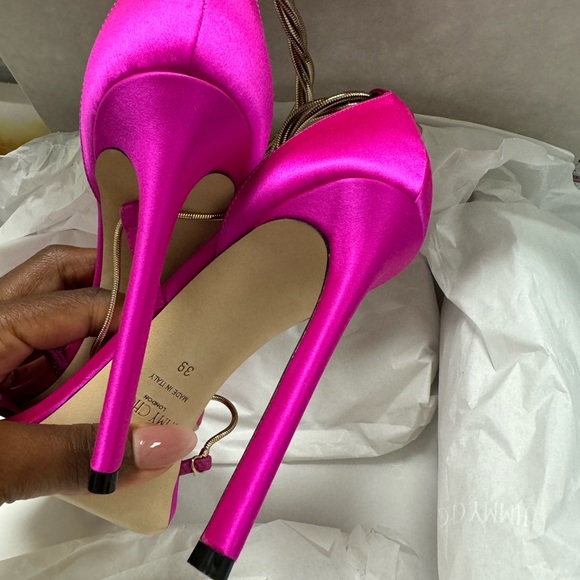 JIMMY CHOO ORIANA CHAIN EMBELLISHED SATIN SANDALS - Picture 4 of 5